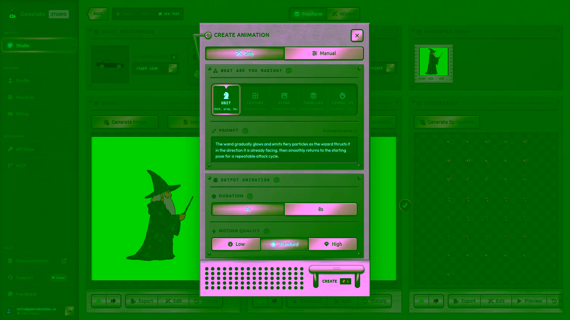 Animation generation - Bring your game assets to life GameLab animation generation dialog