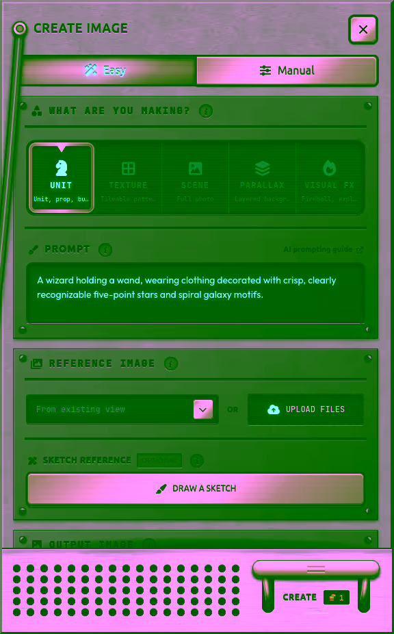 Gamelabs Studio image generation dialog with prompt and settings