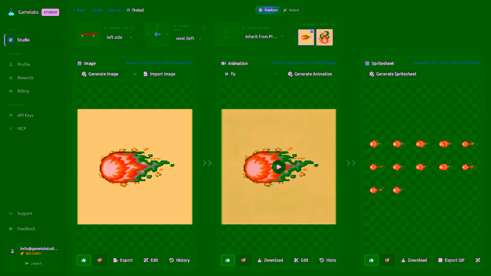 Asset management - Manage, edit, and export your generated assets GameLab asset page preview