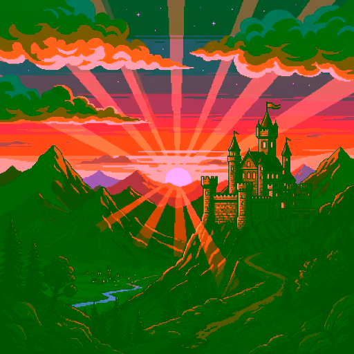 Pixel art castle landscape