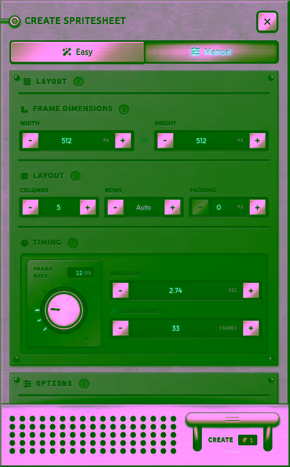 Sprite sheet export dialog with FPS and grid configuration