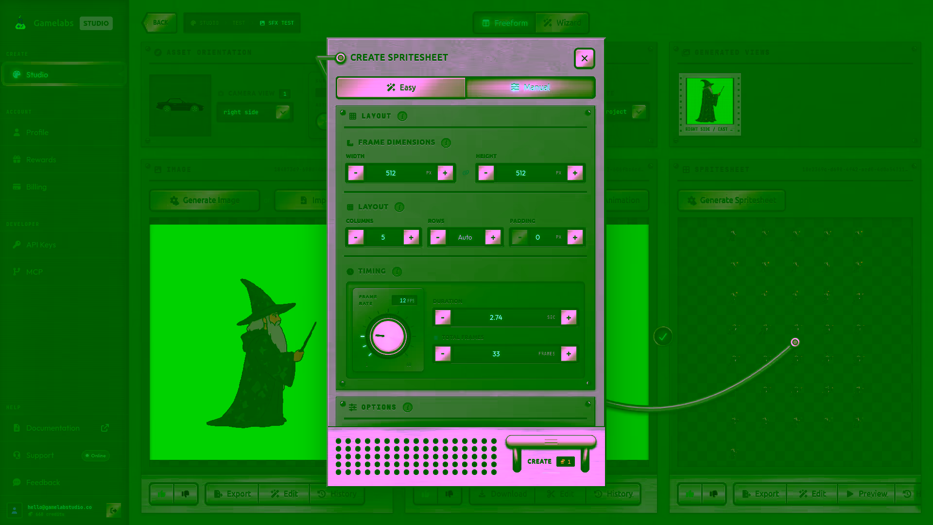 GameLab sprite sheet export dialog