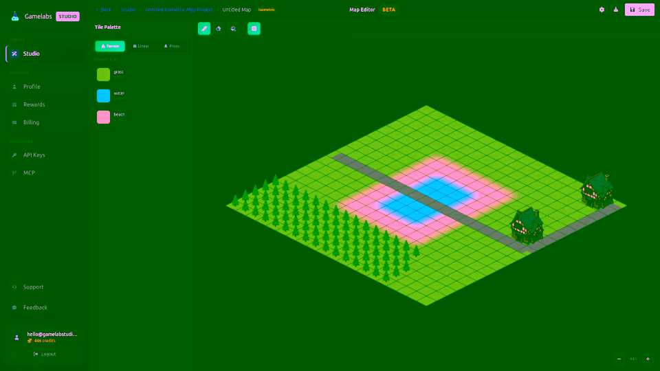 Isometric Map Editor with diamond-shaped grid tiles