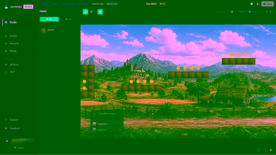 Side-scrolling Map Editor with connected scenery segments