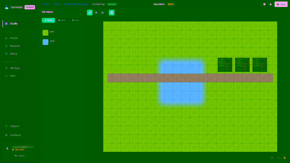 Top-down Map Editor with an orthogonal grid and tile palette
